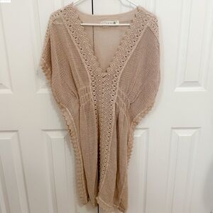 Crochet Peruvian Cotton Taupe Swim Coverup NWOT